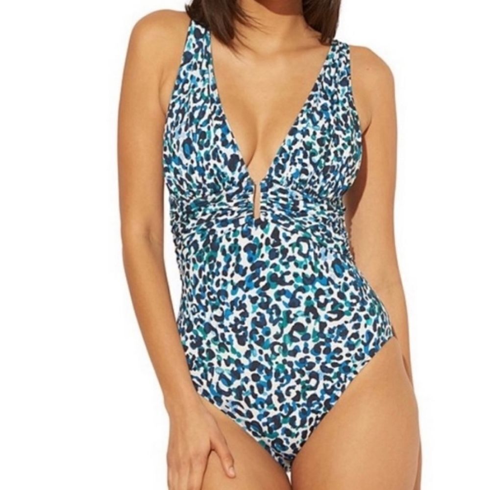 🆕️2025 ARRIVAL Bleu Rod Beattie Women's Blue leopard print Plunging Swimsuit 10 - Picture 15 of 16